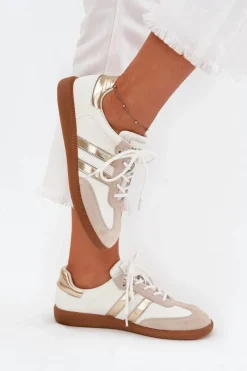 Sale Boto Niskie Skórzane Sneakersy Damskie Biało-Złote Ismina