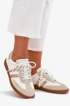 Sale Boto Niskie Skórzane Sneakersy Damskie Biało-Złote Ismina