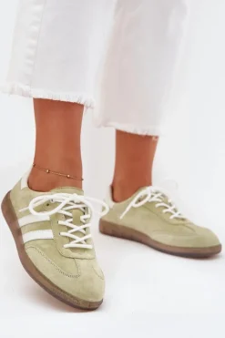 Outlet Niskie Skórzane Sneakersy Damskie Limonkowe Ismina Damskie Sneakersy Damskie