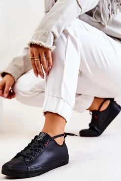 Clearance Big Star Shoes Niskie Skórzane Tenisówki Big Star JJ274006 Czarne Czarny