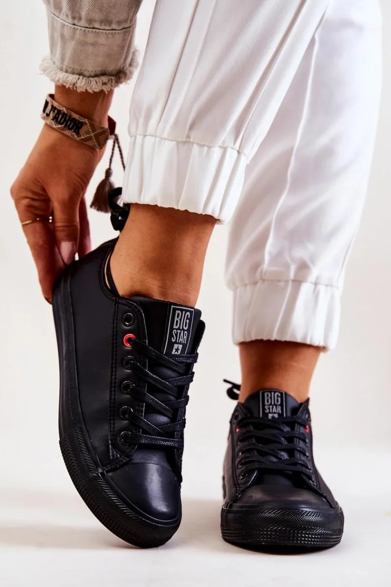 Clearance Big Star Shoes Niskie Skórzane Tenisówki Big Star JJ274006 Czarne Czarny