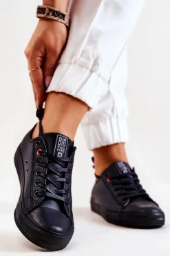 Clearance Big Star Shoes Niskie Skórzane Tenisówki Big Star JJ274006 Czarne Czarny