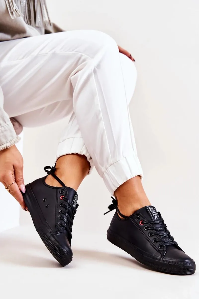 Clearance Big Star Shoes Niskie Skórzane Tenisówki Big Star JJ274006 Czarne Czarny