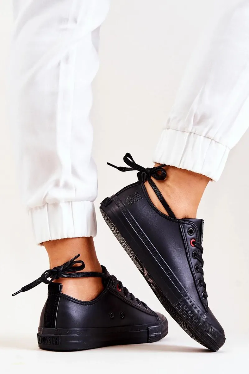 Clearance Big Star Shoes Niskie Skórzane Tenisówki Big Star JJ274006 Czarne Czarny