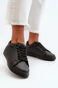 New Evento Niskie Sneakersy Buty Sportowe Damskie Z Eko Skóry Czarne Diunna