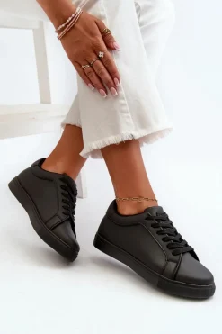 New Evento Niskie Sneakersy Buty Sportowe Damskie Z Eko Skóry Czarne Diunna