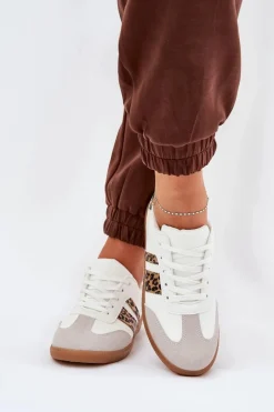 Sale Boto Niskie Sneakersy Damskie Z Eko Skóry Panterka Białe Nonalorin Biały