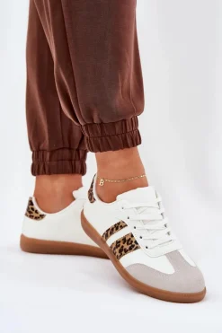 Sale Boto Niskie Sneakersy Damskie Z Eko Skóry Panterka Białe Nonalorin Biały