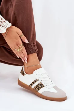 Sale Boto Niskie Sneakersy Damskie Z Eko Skóry Panterka Białe Nonalorin Biały