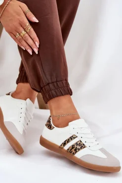 Sale Boto Niskie Sneakersy Damskie Z Eko Skóry Panterka Białe Nonalorin Biały