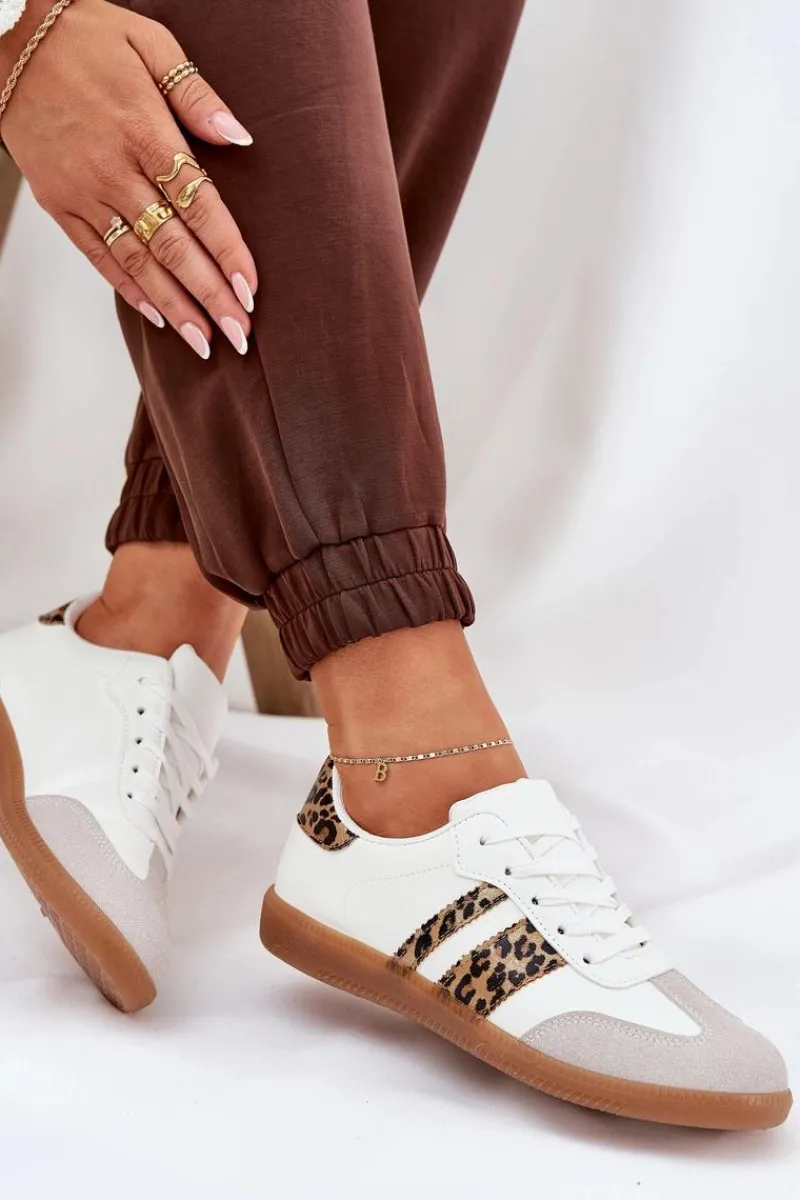 Sale Boto Niskie Sneakersy Damskie Z Eko Skóry Panterka Białe Nonalorin Biały