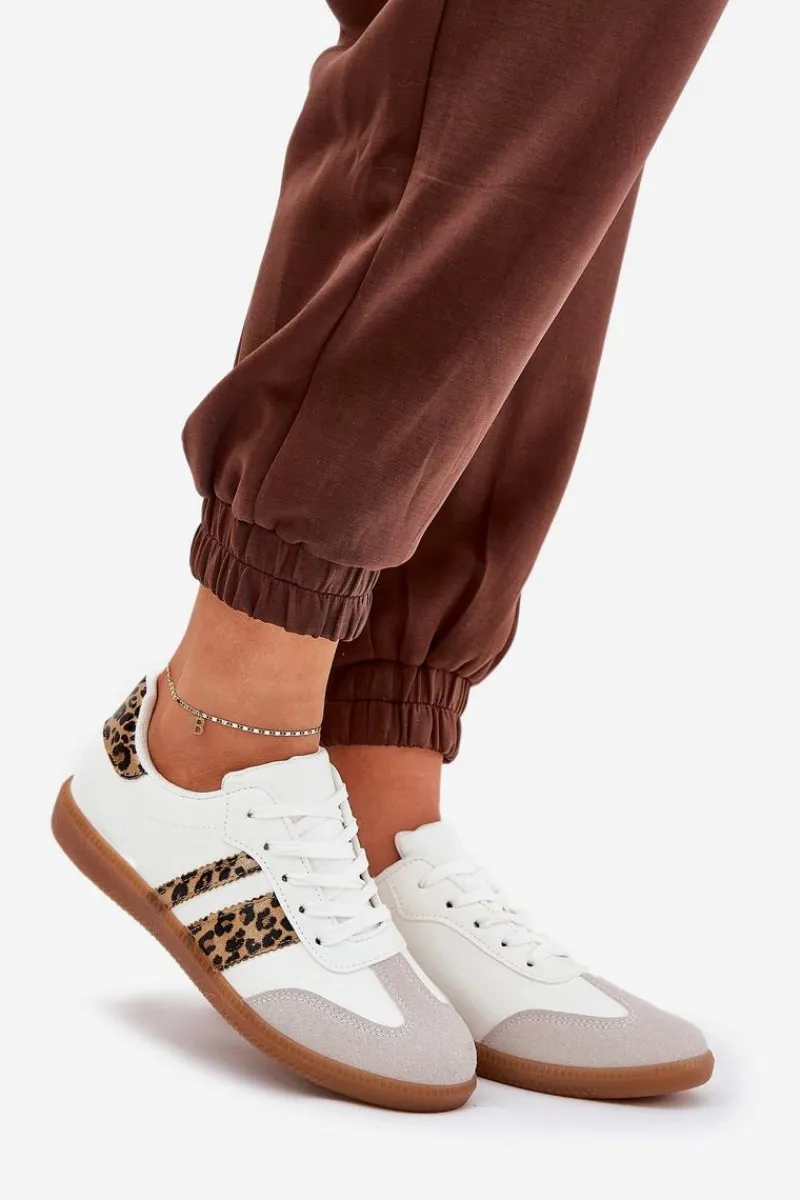 Sale Boto Niskie Sneakersy Damskie Z Eko Skóry Panterka Białe Nonalorin Biały