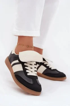 Sneakersy Damskie>Boto Niskie Sneakersy Damskie Z Wywiniętym Językiem Czarne Ardira Czarny