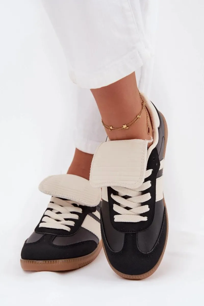 Sneakersy Damskie>Boto Niskie Sneakersy Damskie Z Wywiniętym Językiem Czarne Ardira Czarny