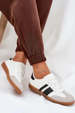 Sneakersy Damskie>Boto Niskie Sneakersy Damskie Z Eko Skóry Białe Nonalorin Biały