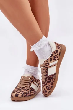 Best Boto Niskie Sneakersy Damskie W Panterkę Brązowe Biklla