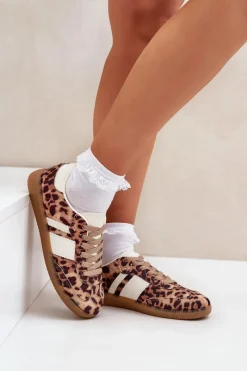 Best Boto Niskie Sneakersy Damskie W Panterkę Brązowe Biklla