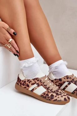Best Boto Niskie Sneakersy Damskie W Panterkę Brązowe Biklla