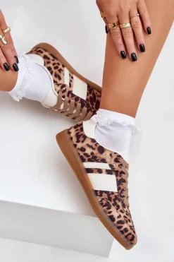 Best Boto Niskie Sneakersy Damskie W Panterkę Brązowe Biklla