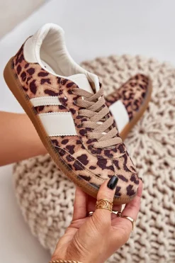 Best Boto Niskie Sneakersy Damskie W Panterkę Brązowe Biklla