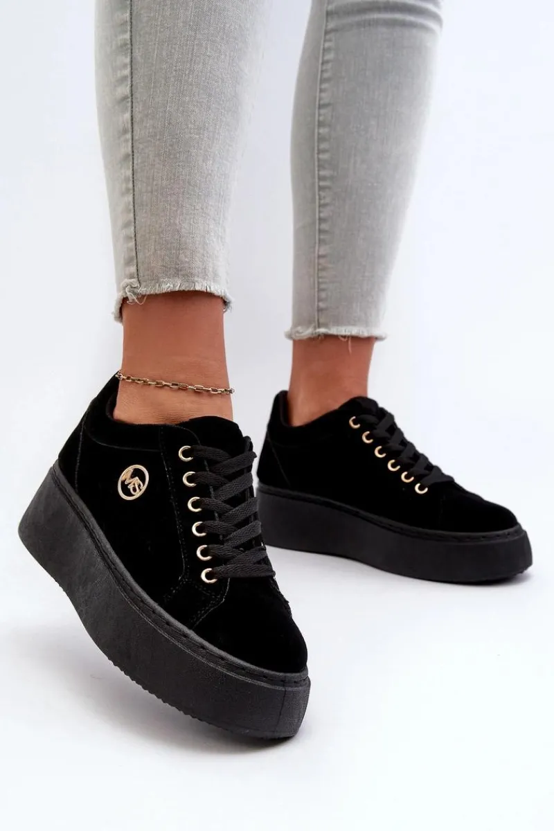 Buty Sportowe Na Platformie|Sneakersy Damskie>Boto Niskie Sneakersy Damskie Na Platformie Czarne Telirra