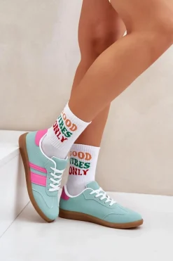 New Niskie Sneakersy Damskie Z Eko Skóry Miętowe Nonalorin Damskie Sneakersy Damskie