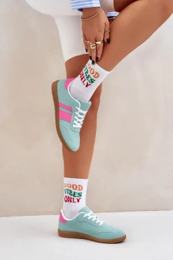 New Niskie Sneakersy Damskie Z Eko Skóry Miętowe Nonalorin Damskie Sneakersy Damskie