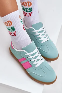 New Niskie Sneakersy Damskie Z Eko Skóry Miętowe Nonalorin Damskie Sneakersy Damskie