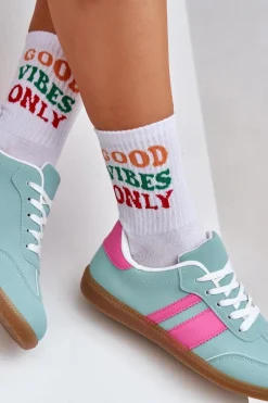 New Niskie Sneakersy Damskie Z Eko Skóry Miętowe Nonalorin Damskie Sneakersy Damskie