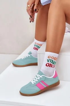 New Niskie Sneakersy Damskie Z Eko Skóry Miętowe Nonalorin Damskie Sneakersy Damskie