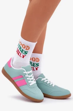 New Niskie Sneakersy Damskie Z Eko Skóry Miętowe Nonalorin Damskie Sneakersy Damskie