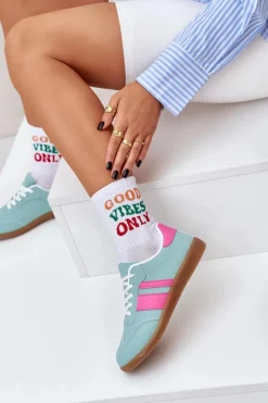 New Niskie Sneakersy Damskie Z Eko Skóry Miętowe Nonalorin Damskie Sneakersy Damskie