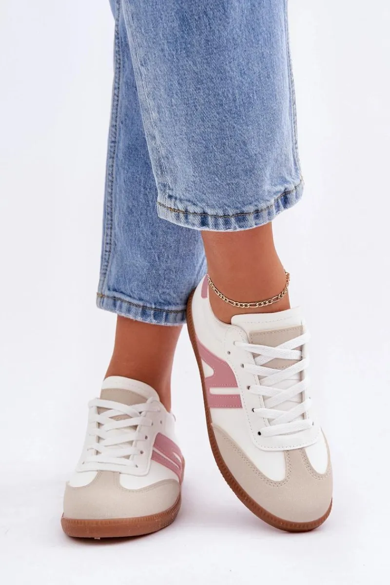 Sneakersy Damskie>Boto Niskie Sneakersy Damskie Z Eko Skóry Biało-Różowe Navidemi