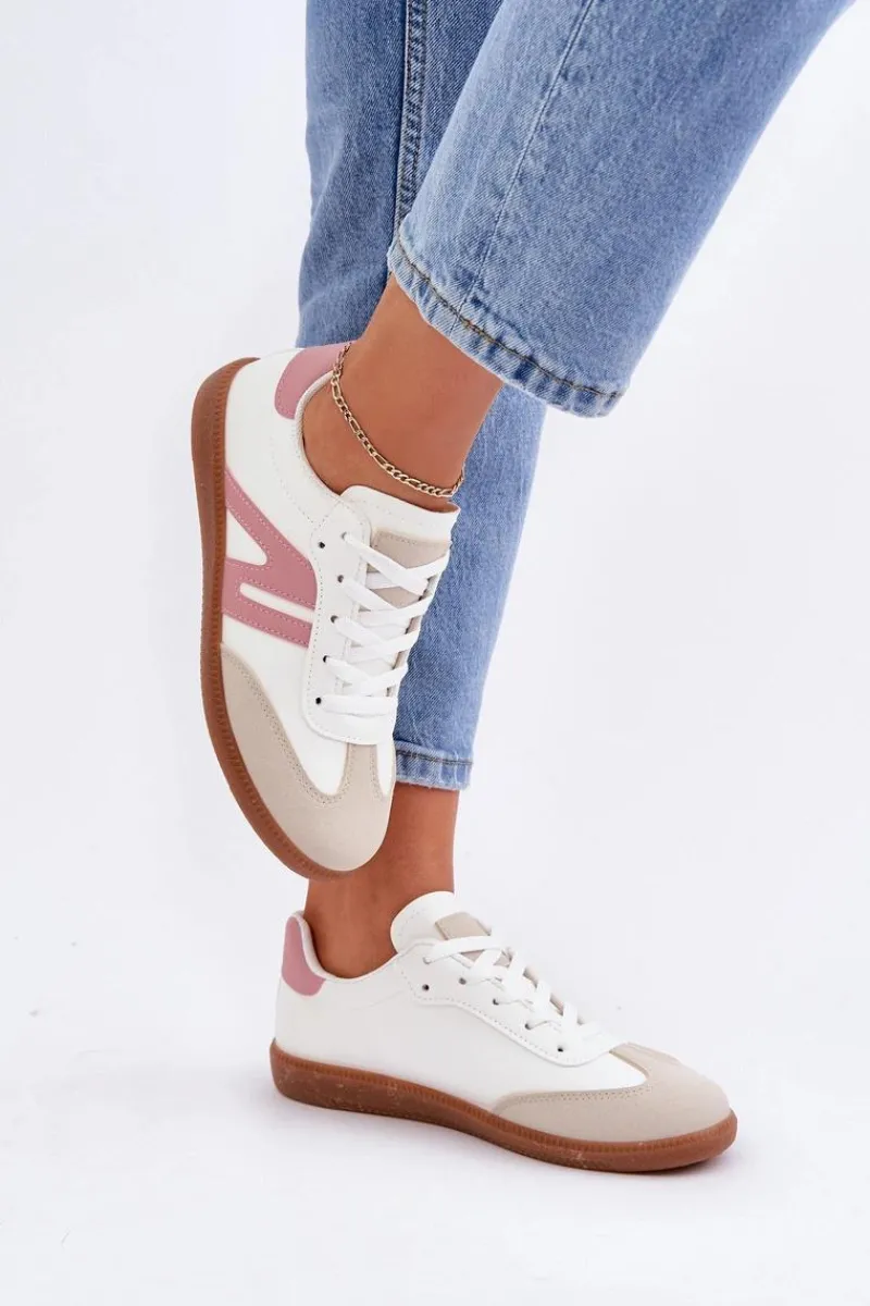 Sneakersy Damskie>Boto Niskie Sneakersy Damskie Z Eko Skóry Biało-Różowe Navidemi