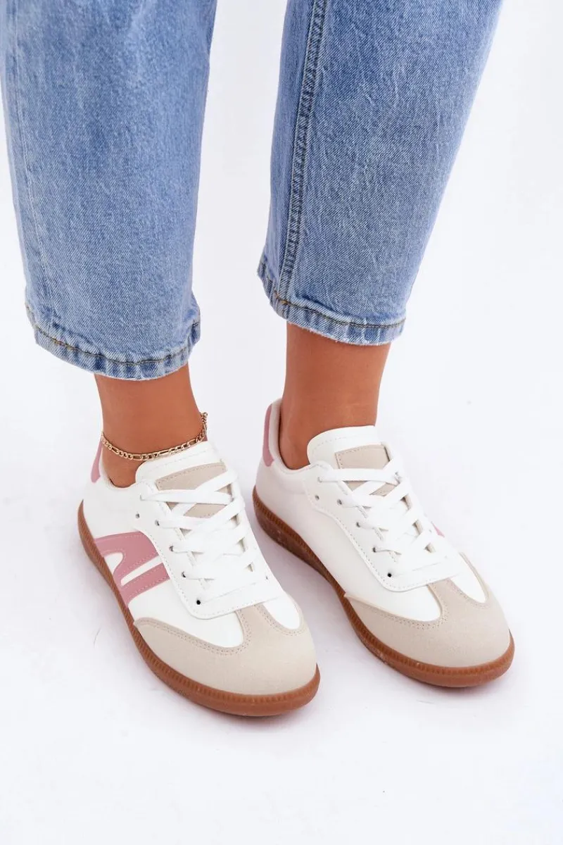 Sneakersy Damskie>Boto Niskie Sneakersy Damskie Z Eko Skóry Biało-Różowe Navidemi