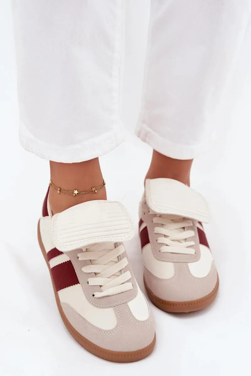 Sneakersy Damskie>Boto Niskie Sneakersy Damskie Z Wywiniętym Językiem Bordowe Ardira Czerwony