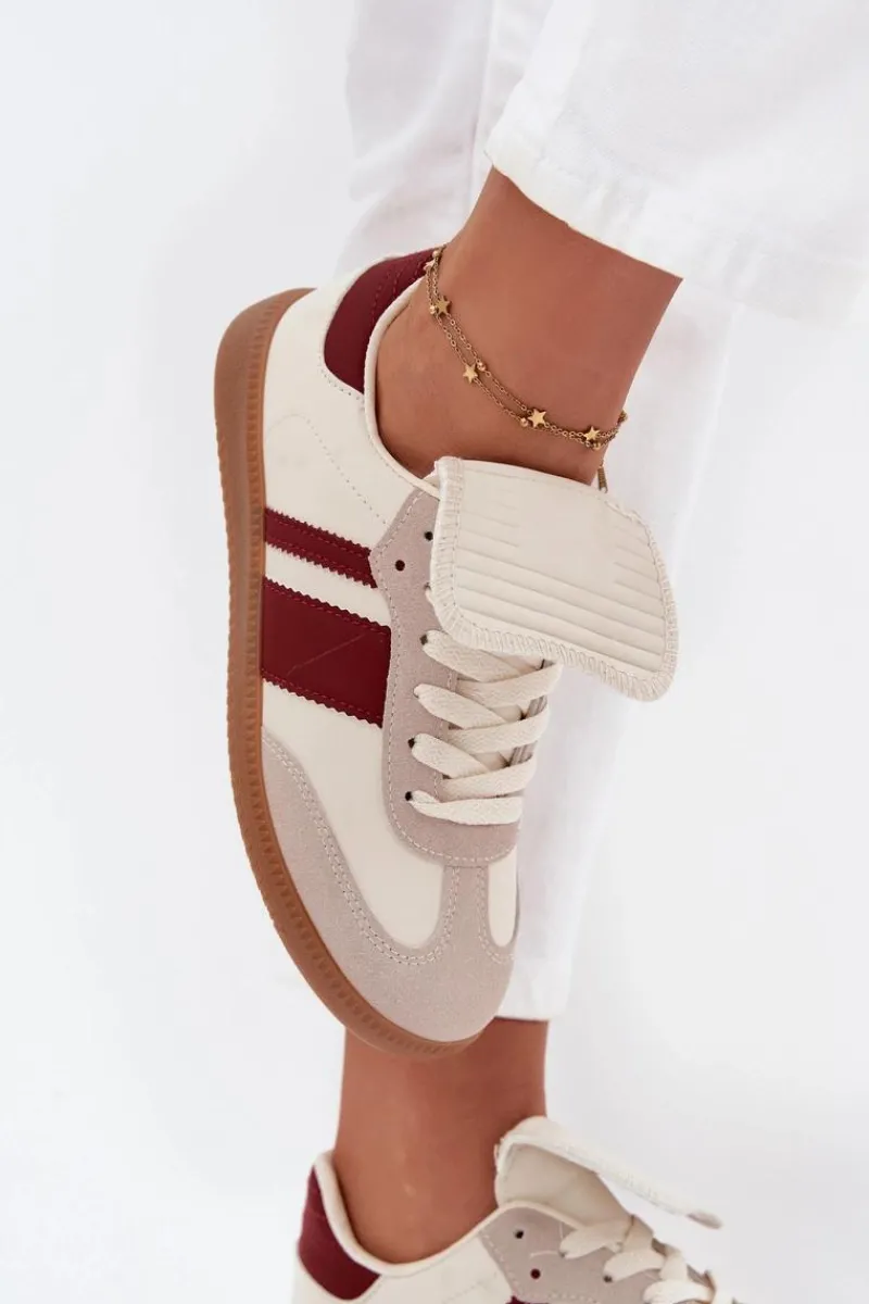 Sneakersy Damskie>Boto Niskie Sneakersy Damskie Z Wywiniętym Językiem Bordowe Ardira Czerwony