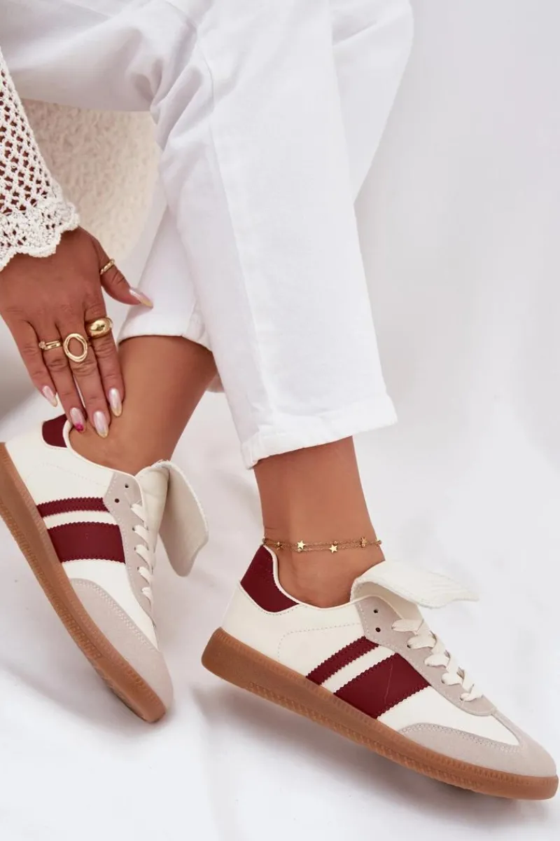 Sneakersy Damskie>Boto Niskie Sneakersy Damskie Z Wywiniętym Językiem Bordowe Ardira Czerwony