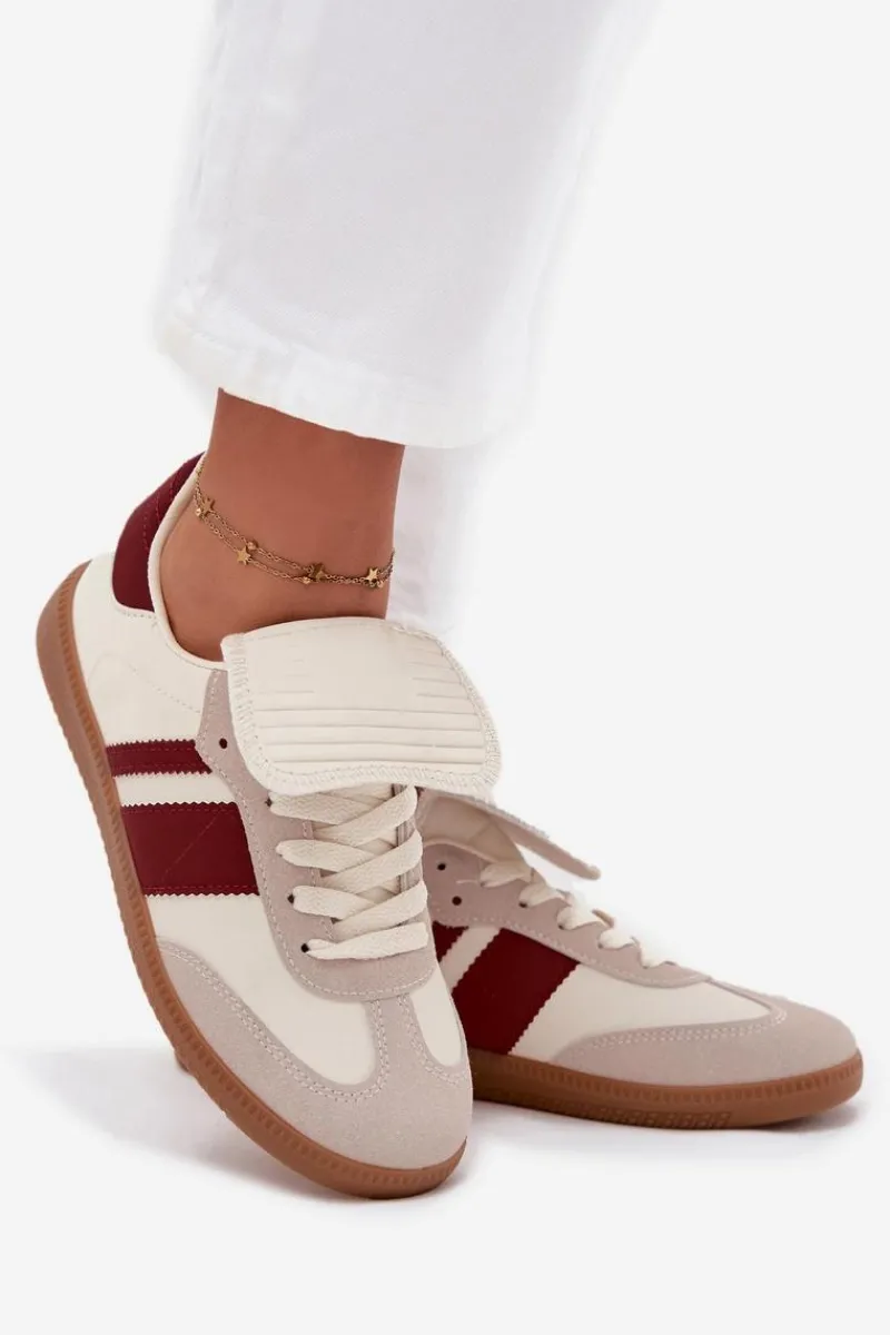 Sneakersy Damskie>Boto Niskie Sneakersy Damskie Z Wywiniętym Językiem Bordowe Ardira Czerwony