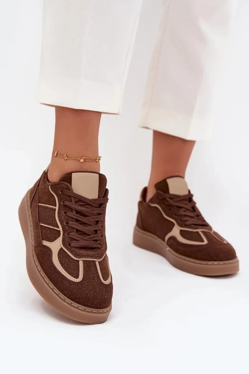 Outlet Boto Niskie Sneakersy Damskie Brązowe Brenelle Brązowy