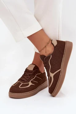 Outlet Boto Niskie Sneakersy Damskie Brązowe Brenelle Brązowy