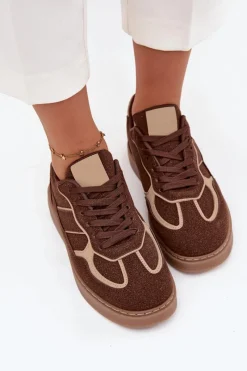 Outlet Boto Niskie Sneakersy Damskie Brązowe Brenelle Brązowy