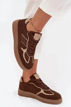 Outlet Boto Niskie Sneakersy Damskie Brązowe Brenelle Brązowy