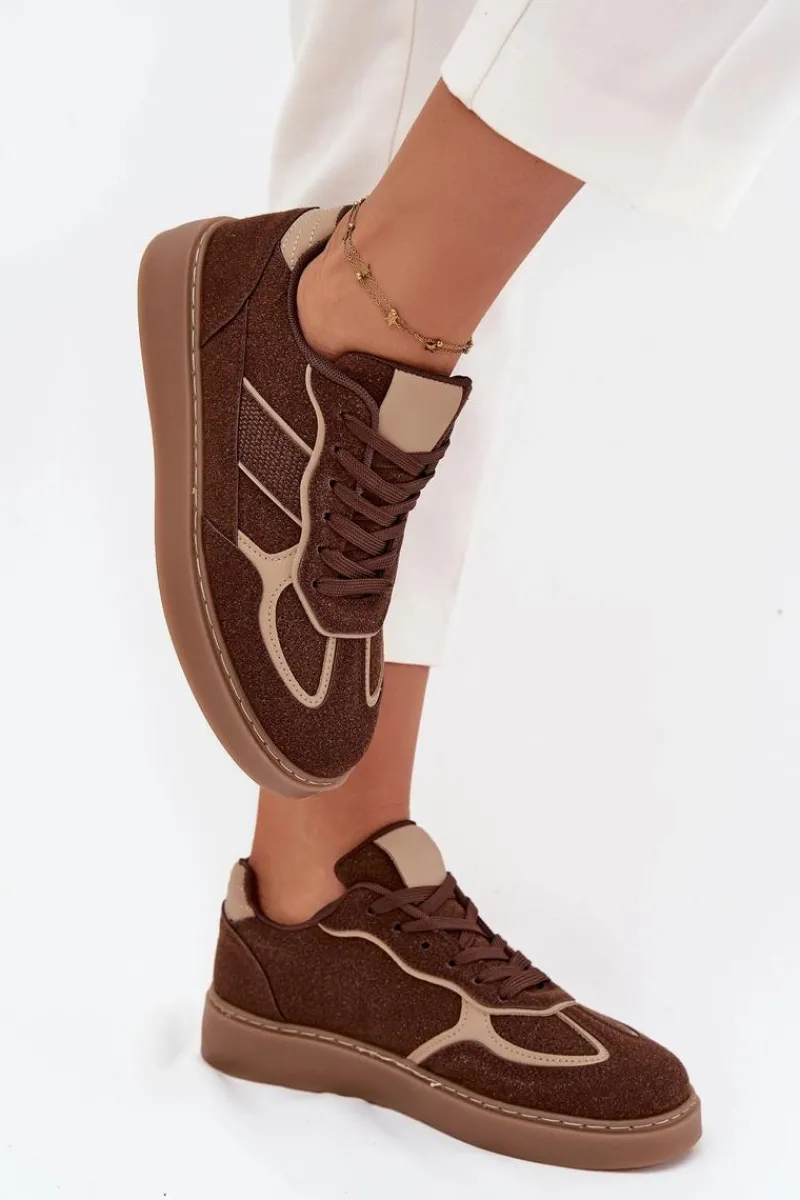 Outlet Boto Niskie Sneakersy Damskie Brązowe Brenelle Brązowy