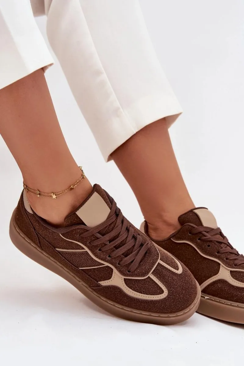 Outlet Boto Niskie Sneakersy Damskie Brązowe Brenelle Brązowy