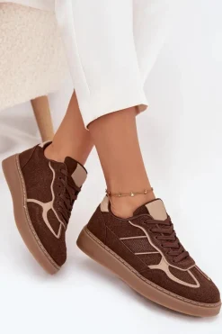 Outlet Boto Niskie Sneakersy Damskie Brązowe Brenelle Brązowy