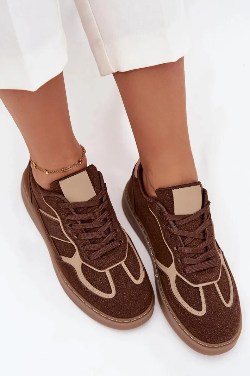 Outlet Boto Niskie Sneakersy Damskie Brązowe Brenelle Brązowy