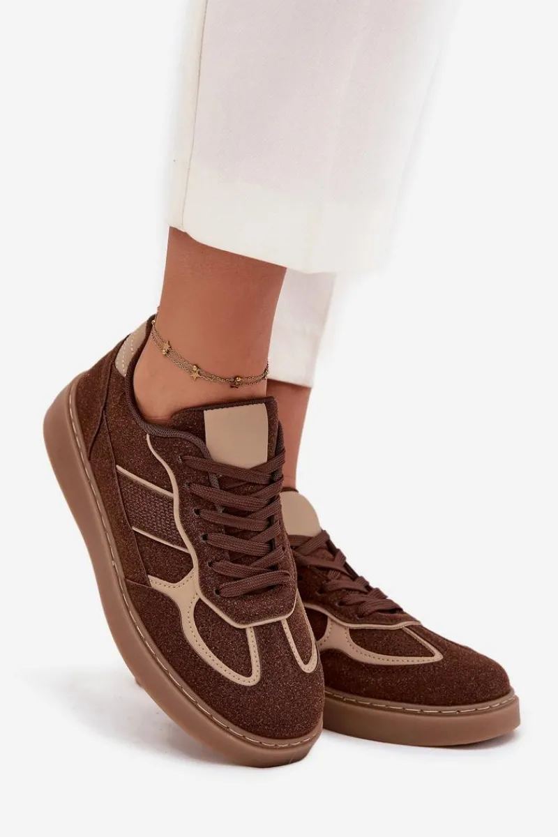 Outlet Boto Niskie Sneakersy Damskie Brązowe Brenelle Brązowy