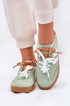 New Boto Niskie Sneakersy Damskie Z Podwójnym Sznurowaniem Zielone Ventus
