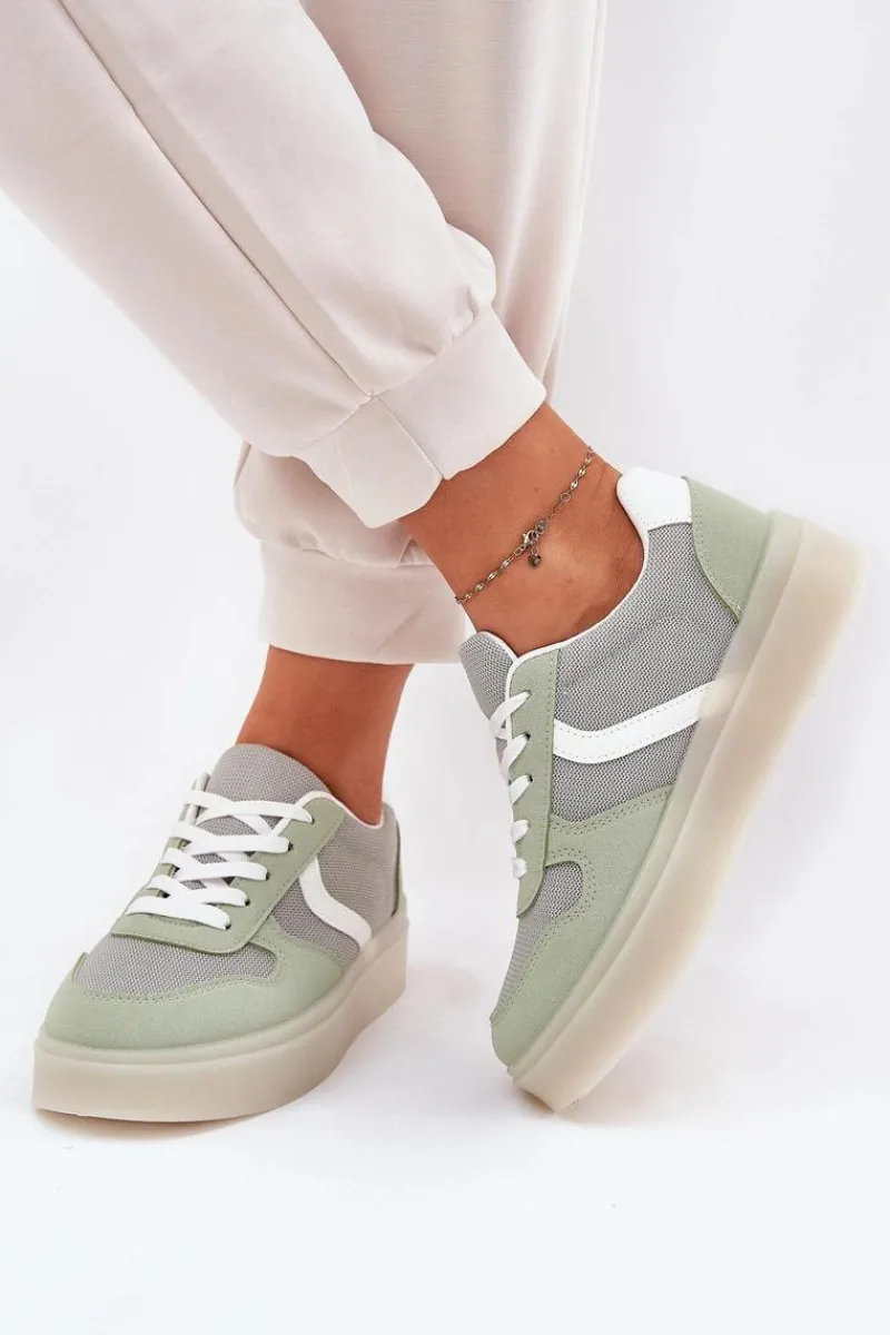 Sneakersy Damskie>Evento Niskie Sneakersy Damskie Na Platformie Zielone Telmira Zielony